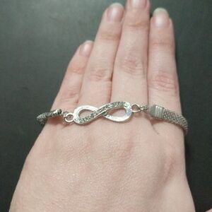 Silver Tone Clear Rhinestone Infinity Symbol Statement Bracelet